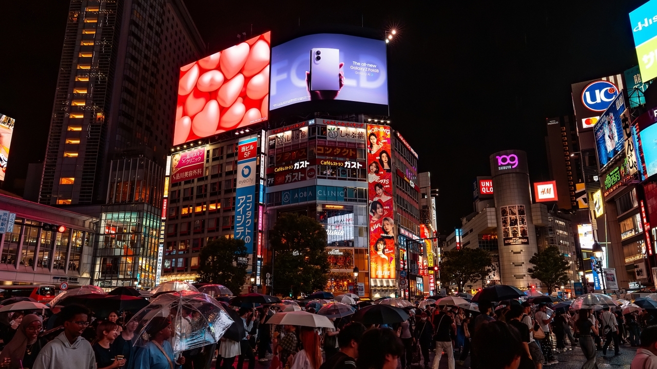KED Myeongdong Avenue connected DooH structures in Seoul, as published by invidis