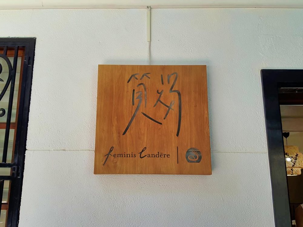 Reminiscandere — wood-print zinc box and rimless channel letters