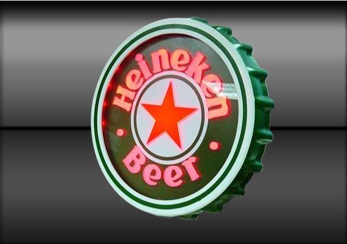 Heineken bottle-cap shaped illuminated sign